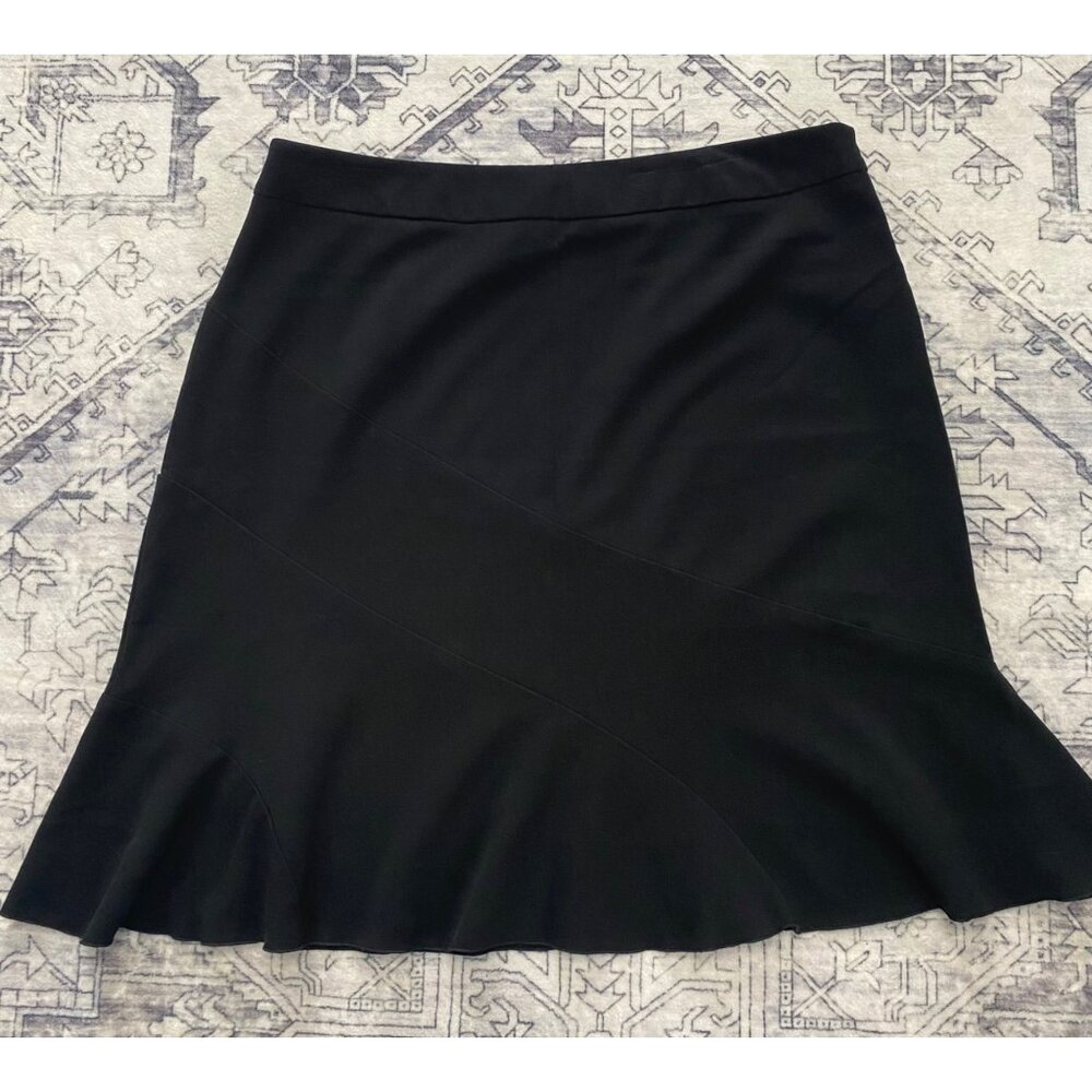 Vintage Fashion Bug Black Stretch Skirt Size 16 A-Line Ruffled Hem‎ Below Knee
